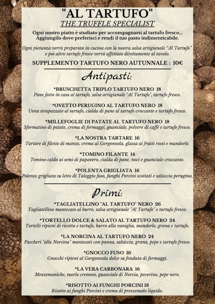 MENU AL TARTUFO OTTOBRE 2024