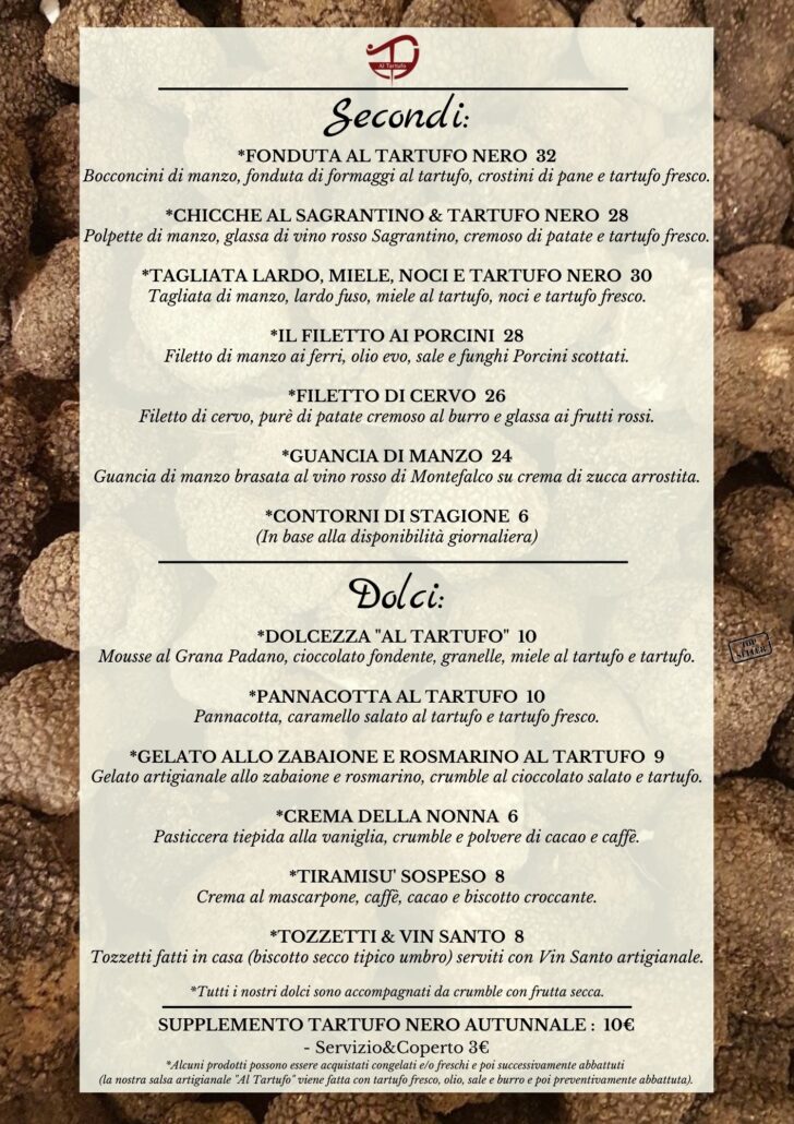 MENU AL TARTUFO OTTOBRE 2024