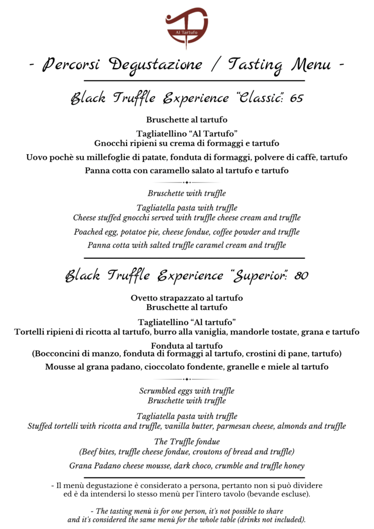 MENU DEGUSTAZIONE TARTUFO