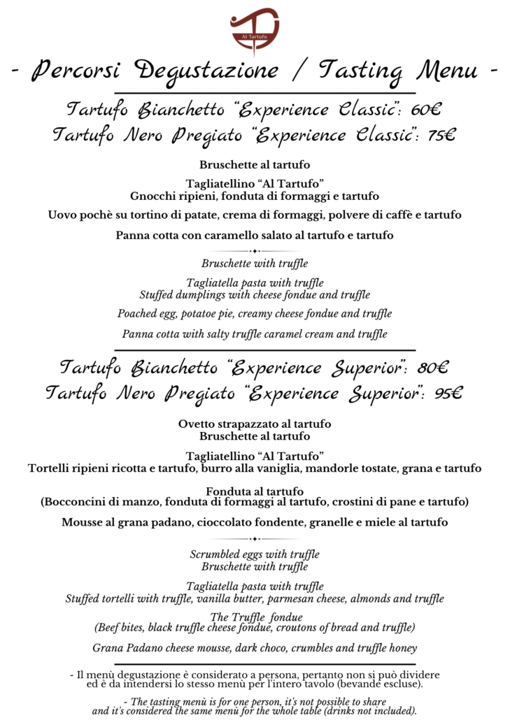 MENU DEGUSTAZIONE TARTUFO