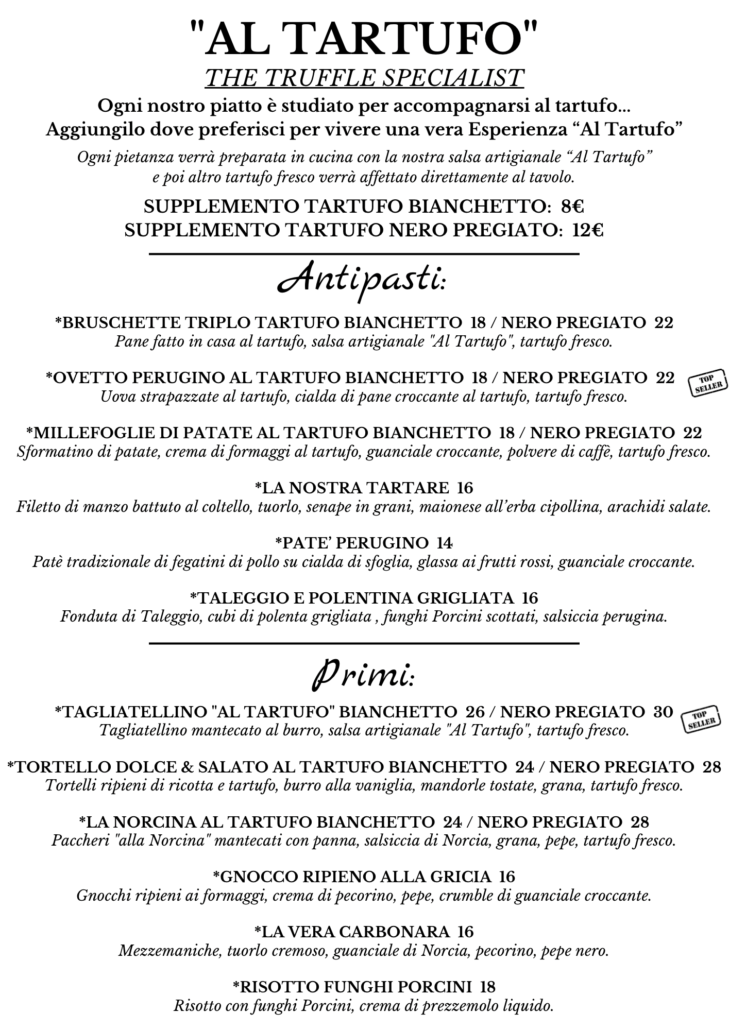 MENU TARTUFO ANTIPASTI