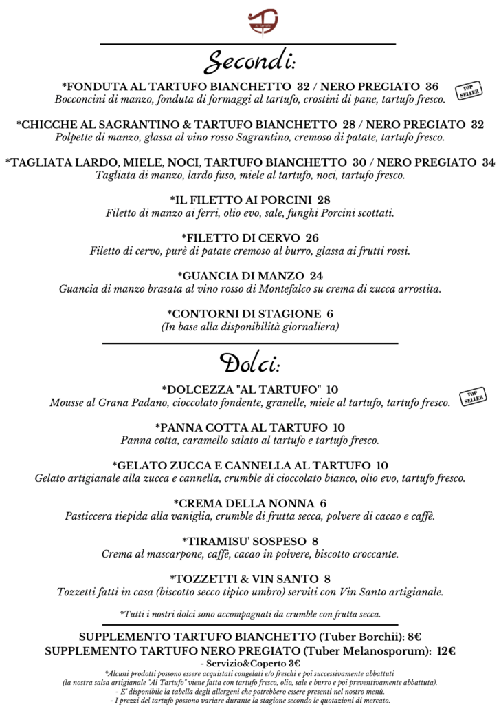 MENU TARTUFO SECONDI